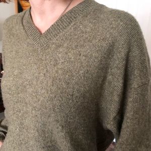 Thick Knit V-neck Green Sweater ZARA